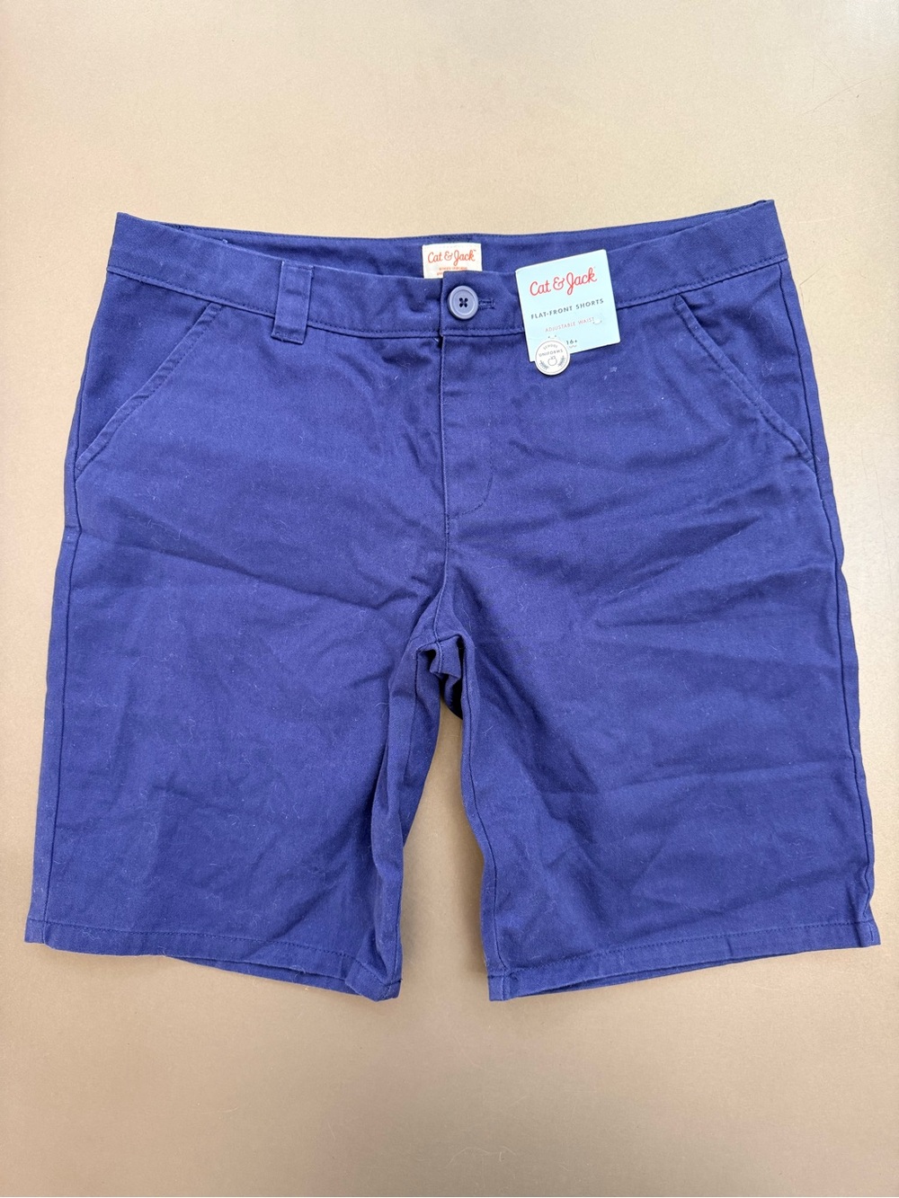 Cat & Jack Navy Boys Flat-Front Adjustable Waist Shorts - Size 16 Plus